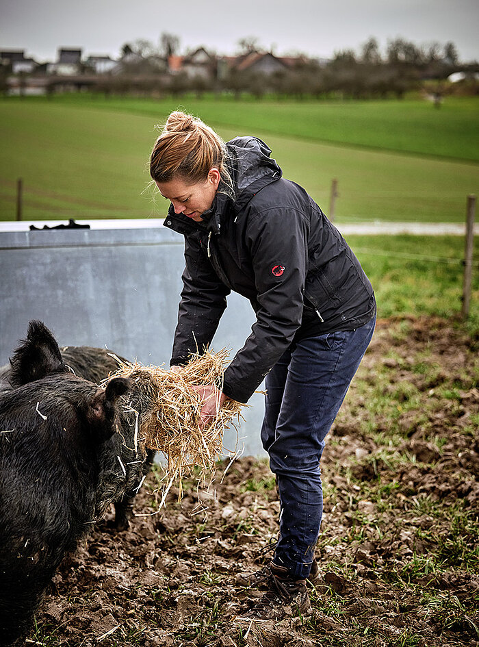 Anna füttert Kuro Schwein